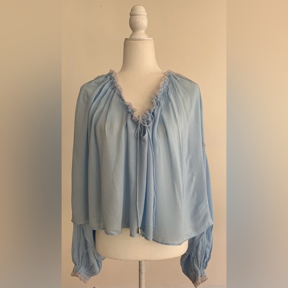 Free People Peasant Boho Tie Neck Blouse size small - Picture 8 of 9